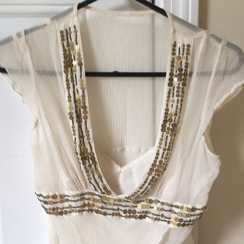 WHBM sheer sequin top with silk camisole XS